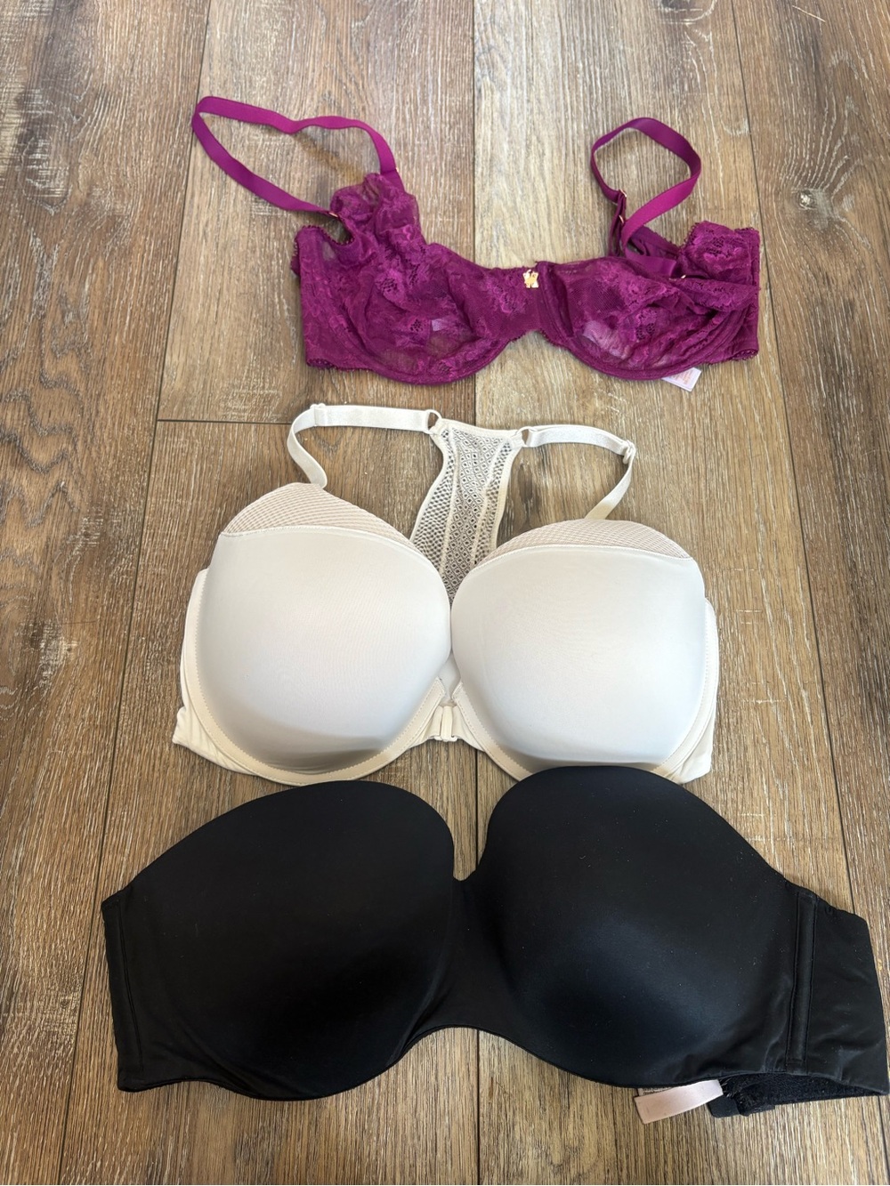 Victoria’s Secret fenty savage Women's Bra Bundle - Plum, White, Black 36DDD